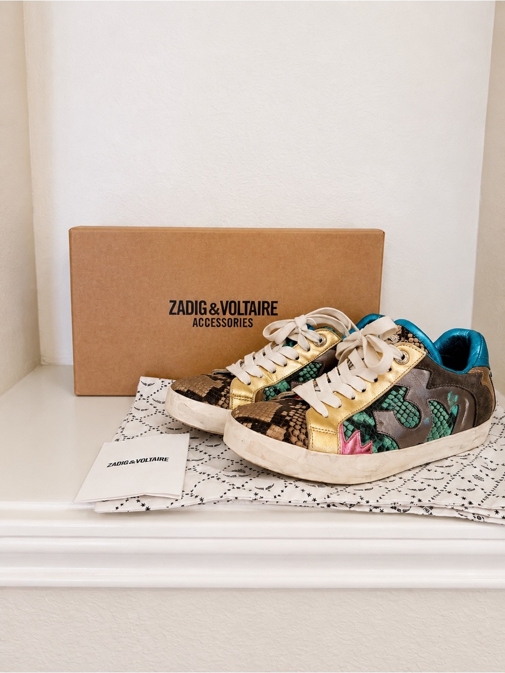 Zadig & Voltaire Multi-Media Reptile Python Patchwork Sneakers ZV1747 Nashtone